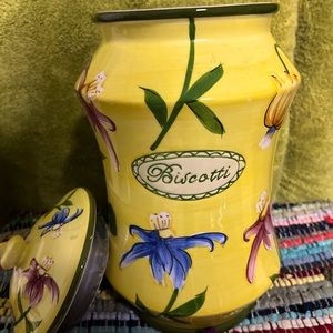 Nonni's Cookie Biscotti Jar Canister Container Yellow Floral Handmade